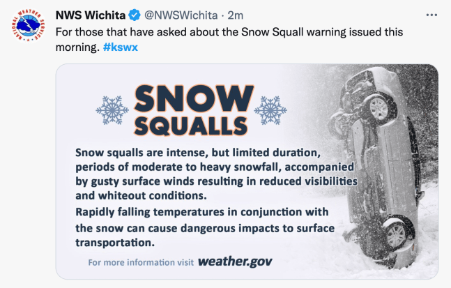 National Weather Service in Wichita issues a Snow Squall alert